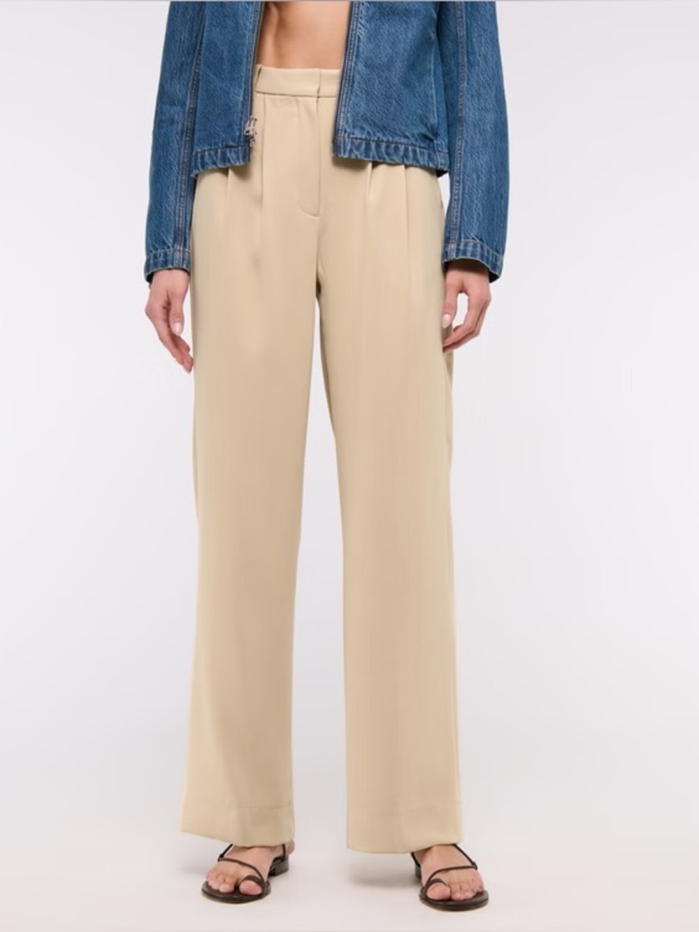 Abercrombie & Fitch Sloane Crepe Tailored Wide Leg Pants in Tan Size 0